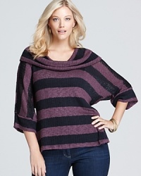 A decadent cowl neckline lends everyday elegance to a slouchy, striped Splendid Plus top.