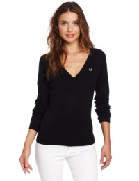 Fred Perry Women's Wide V-Neck Sweater, Black, 10