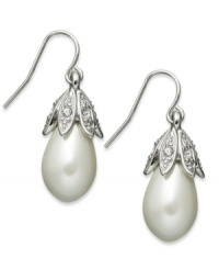 Understated elegance. Lauren by Ralph Lauren's Town & Country drop earrings are crafted from brass with a glass pearl descending for a classic touch. Approximate drop: 2-1/4 inches.