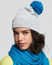 Brighten up dreary days with the vibrant pom-pom atop Aqua's cool, slouchy hat.