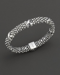 Five stations on the sterling silver Caviar™ beaded oval rope bracelet, designed by Lagos.