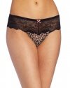 Betsey Johnson Women's Stretch Mesh and Lace Low Rise Thong, Layla Leopard Skinny Dip, Large