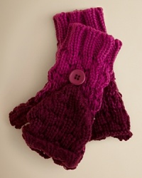 Echo's fingerless cableknit gloves convert to cozy mittens with the flick of a button.