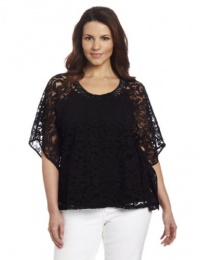 Karen Kane Women's Plus-Size Beaded Lace Scarf Top, Black, 2X