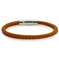 Braided Brown Leather Mens Bracelet 6 mm 8 1/2 inches with Locking Stainless Steel Clasp