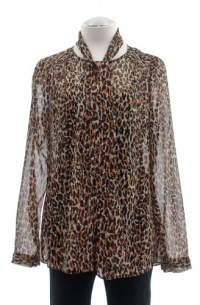 DKNY Vicuna Animal Print Chiffon Blouse Top With Neck Tie Medium