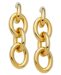 Street-tough chic, by T Tahari. These drop earrings feature a classic chain link design, crafted in 14k gold-plated mixed metal. Base metal is nickel-free for sensitive skin. Approximate drop: 1-3/4 inches.