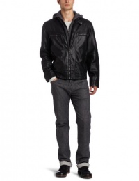 Calvin Klein Men's Faux Leather Moto With Hoodie, Black, Large