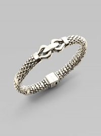 From the Derby Collection. A beautifully textured piece with an elegant stylized center link. Sterling silver Signature box clasp closure Diameter, about 2¼ Imported 