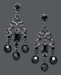 Add elegance worthy of the red carpet. Charter Club's sparkling chandelier earrings feature faceted jet beads in hematite tone mixed metal. Approximate drop: 1-1/2 inches.