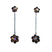 Earrings - E131 - Swarovski Crystal Flower Drop ~ Smoky Topaz & Clear AB