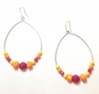 Lucky Brand Balboa Island Silver Oblong Hoop Earrings w Multi Colored Semi Precious Beaded Accents