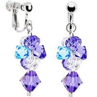 Handcrafted Blue Amethyst Crystal Cascading Drop Clip Earrings