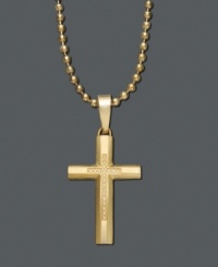 A traditional cross necklace is the perfect way to embrace your faith. This men's necklace is crafted in ion-plated gold tone stainless steel with round-cut diamond (1/6 ct. t.w.). Approximate length: 22 inches. Approximate drop: 2 inches.