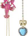 Betsey Johnson Sea Excursion Lobster and Crystal Heart Mismatch Linear Earrings