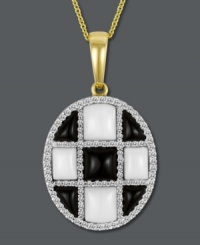 Ready, set, glam! Le Vian's checkerboard-themed pendant features smooth white agate (4 mm) and onyx (1-3/4 mm) stones splashed with rows of round-cut diamonds  (3/8 ct. t.w.). Setting and chain crafted in 14k gold. Approximate length: 18 inches. Approximate drop: 1-1/2 inches.