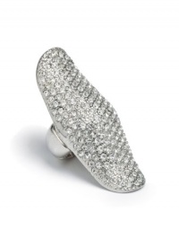 GUESS Silver-Tone Rhinestone Curve Ring