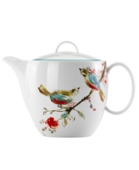 Make afternoon tea or Sunday brunch sing with the bright watercolor-inspired birds and florals that adorn this Chirp teapot. Built for lasting luster and strength in dishwasher- and microwave-safe bone china from Lenox Simply Fine.