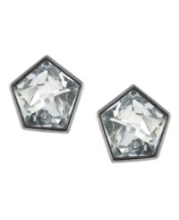 Five-sided stunners. Vince Camuto's pretty stud earrings feature faceted clear glass crystal set in rhodium-plated mixed metal. Approximate diameter: 1/2 inch.