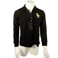 Ralph Lauren Crop-Sleeved Big Pony Women's Polo Shirt - Black w/Yellow - XL