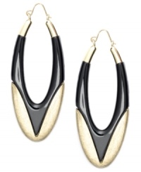 Retro chic. Bar III's head-turning hoop earrings feature a trendy oval shape set in black resin and matte gold-plated mixed metal. Approximate diameter: 2-1/4 inches.