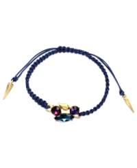 Sleek and stylish, this corded bracelet from RACHEL Rachel Roy dazzles with clustered, colorful glass stones and gold-tone mixed metal details. Approximate adjustable length: 5-1/2 inches to 9 inches.