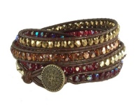 Crimson Beaded Leather Wrap Bracelet (large (29.5))