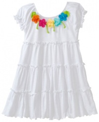 Love U Lots Girls 2-6X Tiered Cover Up Slub with Flowers, White, 2T