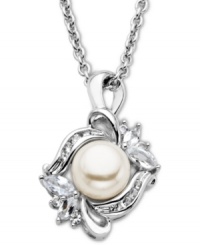 Polish and shine. This exquisite pendant combines a cultured freshwater pearl (8 mm) and marquise and round-cut white topaz (1/2 ct. t.w.). Set in sterling silver. Approximate length: 18 inches. Approximate drop: 1 inch.