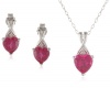 Sterling Silver Created Ruby and Diamond Heart Earrings and Pendant Necklace Set, 18