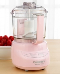 Add a touch of pink to your food prep. This peppy little food processor makes a big impression with patented reversible blades and an innovative design to help you switch seamlessly from chopping to grinding with the push of a button. 18-month manufacturer's warranty. Model DLC-2A.