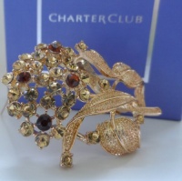 Charter Club Gold Tone Faux Smoky Quartz & Yellow Crystals Bouquet Lapel Pin, Premium Accessory Brooch