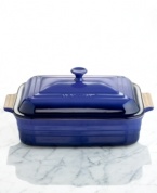 The culinary possibilities are virtually endless with this versatile rectangular baker as part of your kitchen. This gorgeous heavy-duty baker is constructed of scratch-resistant stoneware, a non-porous enameled material that's perfect for preparation, serving and storage for a true all-in-one meal anyone could love. Limited lifetime warranty.