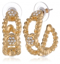 T Tahari Essentials Rope Design Crystal Gold Colored Hoop Earrings