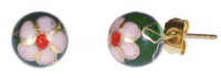 Gold Filled Sterling Silver Green Cloisonne 8mm Stud Earrings