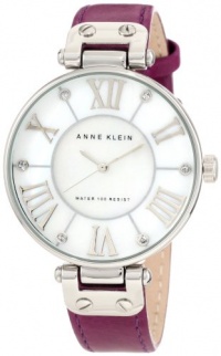 Anne Klein Women's 10/9919MPPR Leather Silver-Tone Purple Leather Strap Watch