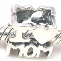 .925 Sterling Silver I Love Mom Bead Charm