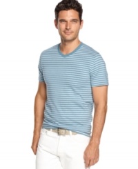 Keep style simple with stripes and this v-neck t-shirt from Alfani Red. (Clearance)