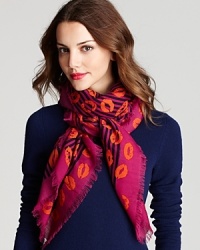 Bold stripes meet a pucker-up print in this mod and brightly hued MARC BY MARC JACOBS wool scarf.