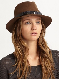 A leather band adds safari charm to this timeless wool fedora. Leather bandBrim, about 2Body: WoolTrim: LeatherSpot cleanMade in USA of imported fabric