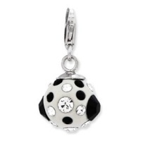 Genuine IceCarats Designer Jewelry Gift Sterling Silver 3-D Black/White Crystal Ball W/Lobster Clasp Charm