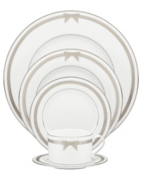 A gift to formal dining from kate spade new york, the Grace Avenue place setting offers a chic balance of fun and refined in platinum-banded bone china. Sweet grosgrain ribbons put the preppy, finishing touch on dinnerware destined for stylish tables.