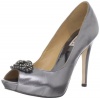 Badgley Mischka Women's Goodie III Peep-Toe Pump,Pewter Metallic,8 M US