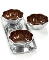 More than conversation blossoms around your table with handcrafted Amber Lotus nut bowls from Simply Designz. Polished aluminum lined in glossy enamel lends fresh color and shine to any dining area. With tray.