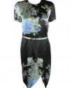 Preen Womens Black Multi Akiko Floral Silk Belted Slit Dress M