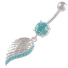 14 Gauge (1.6mm), 3/8Inch (10mm) [ Wing ] [ Aquamarine ] Ferido cute new dangle belly rings navel dangly bar Swarovski crystal dangling surgical steel unique button earrings AWMR- Pierced Jewellery Body Piercing Jewelry