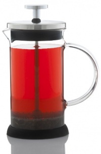 GROSCHE LISBON French press coffee and tea press, 350 ml 11.8 oz fl. oz capacity, Glass body with SS filter press, removable silicone grip base, and included spoon