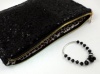 Black Sequin Clutch Purse (11 X 7) and Black Crystal Bracelet, Black Sparkle Purse,black Sequin Purse- Carrying Case, Cell Phone Pouch, Black Evening Bag Has Leopard Pattern Cloth Interior Liner with Hidden Pocket and Zipper Pouch, Exterior Black Glitte