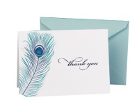 Hortense B. Hewitt Wedding Accessories Thank You Note Cards, Peacock Feather, Pack of 50