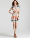 Akiko Dress - Belted Striped V Neck